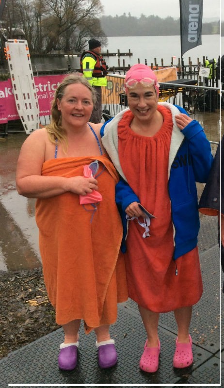 Naomi and Trudy after the 450m endurance swim